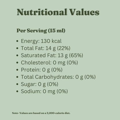 Nutritional values of virgin coconut oil cold pressed